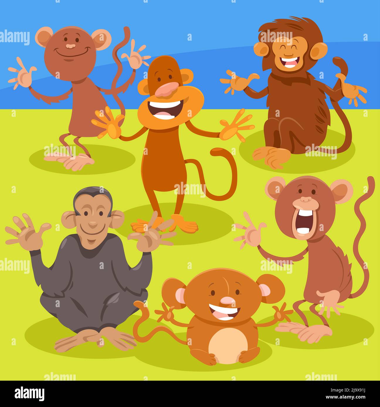 Cartoon illustration of funny monkeys wild animal characters group ...