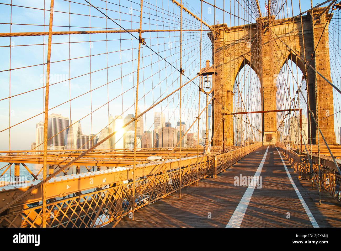 Brooklyn Bridge at Sunrise, New York City, New York, USA Stock Photo ...