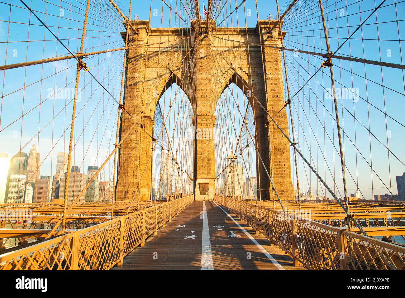 Brooklyn Bridge at Sunrise, New York City, New York, USA Stock Photo ...