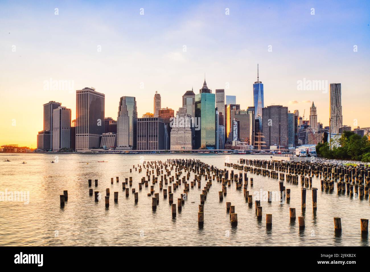 New York City Manhattan Downtown at Sunset, New York, USA Stock Photo ...