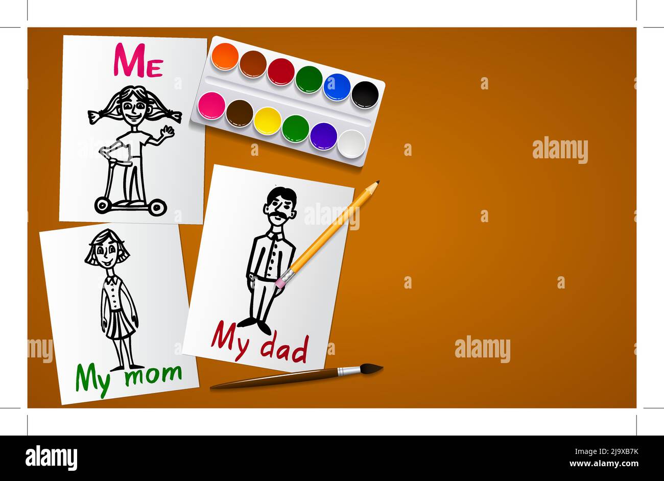 Drawing and creativity. My family. Father, mother and me. Drawings on ...