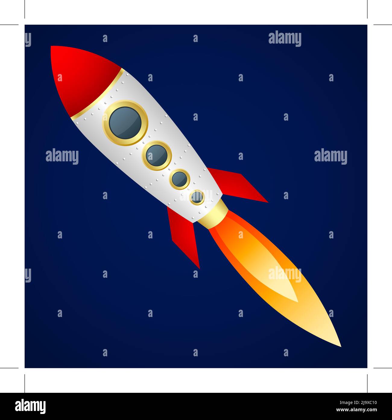 Rocket on dark blue background. Cartoon style. Vector Image Stock ...