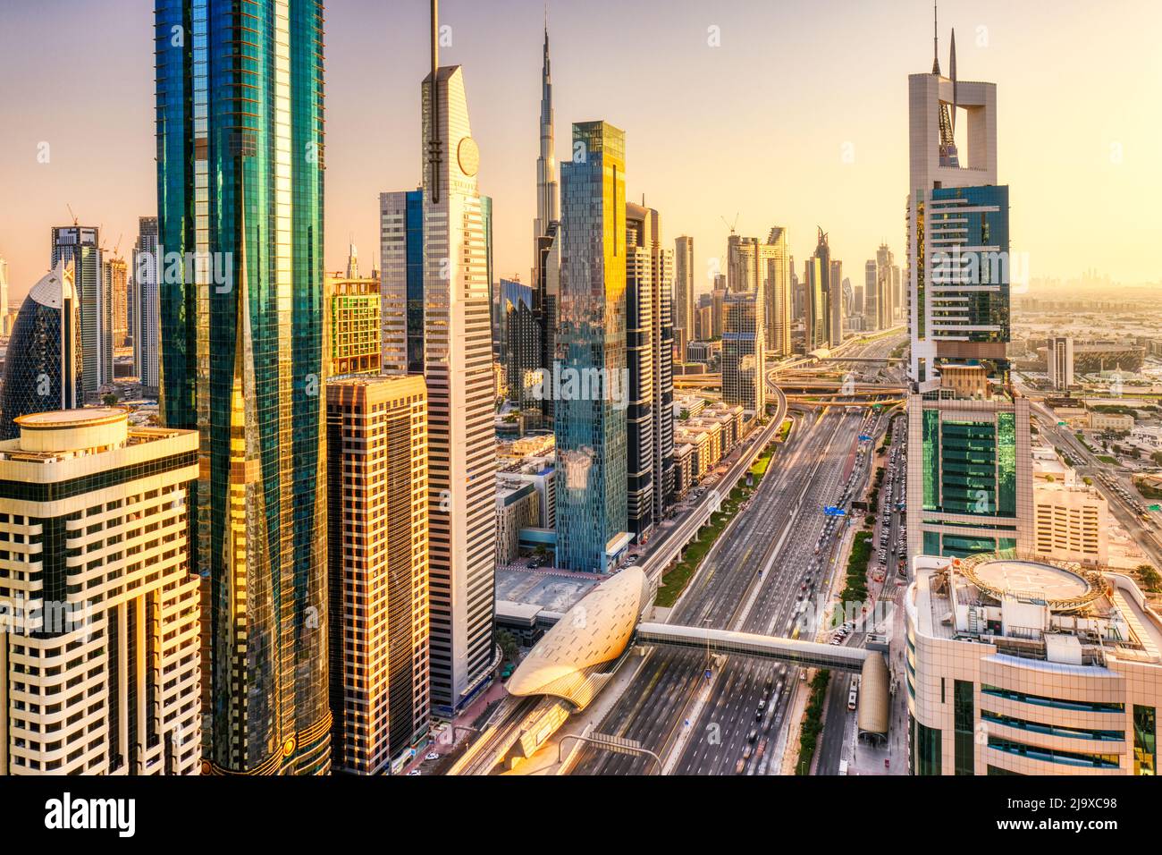 Dubai Skyline At Sunset United Arab Emirates Middle East Stock Photo 