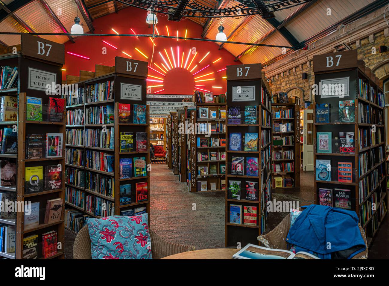 Rows of secondhand books for sale at Barter books, Alnwick, Northumberland, UK Stock Photo