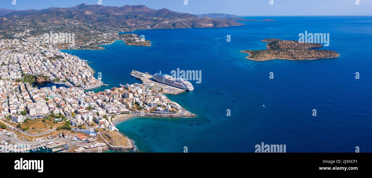 Agios Nikolaos,  a picturesque coastal town with colorful buildings around the port in the eastern part of the island Crete, Greece Stock Photo