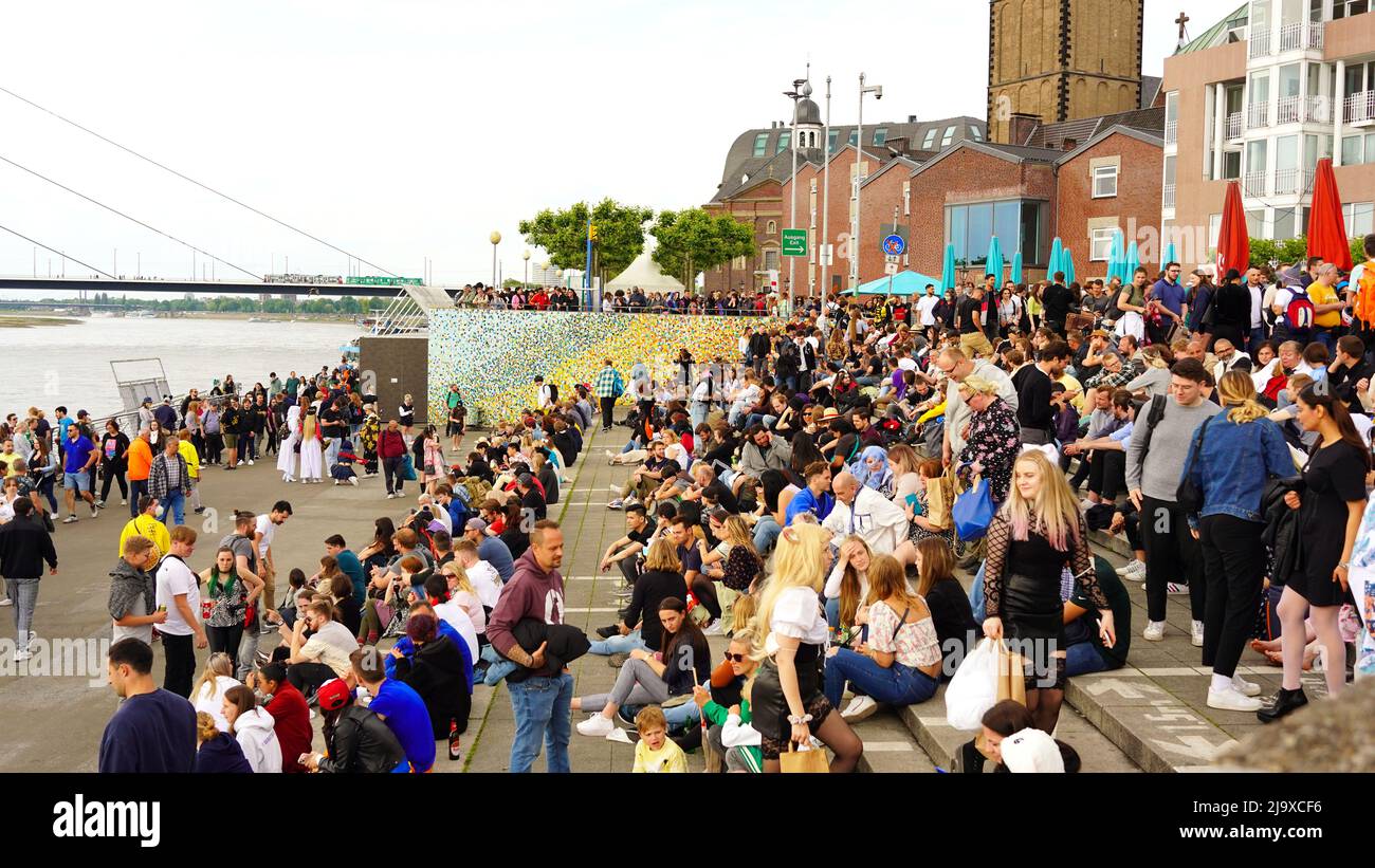 People celebrating the Japan Day 2022 at the rhine river promenade in Düsseldorf/Germany. Stock Photo