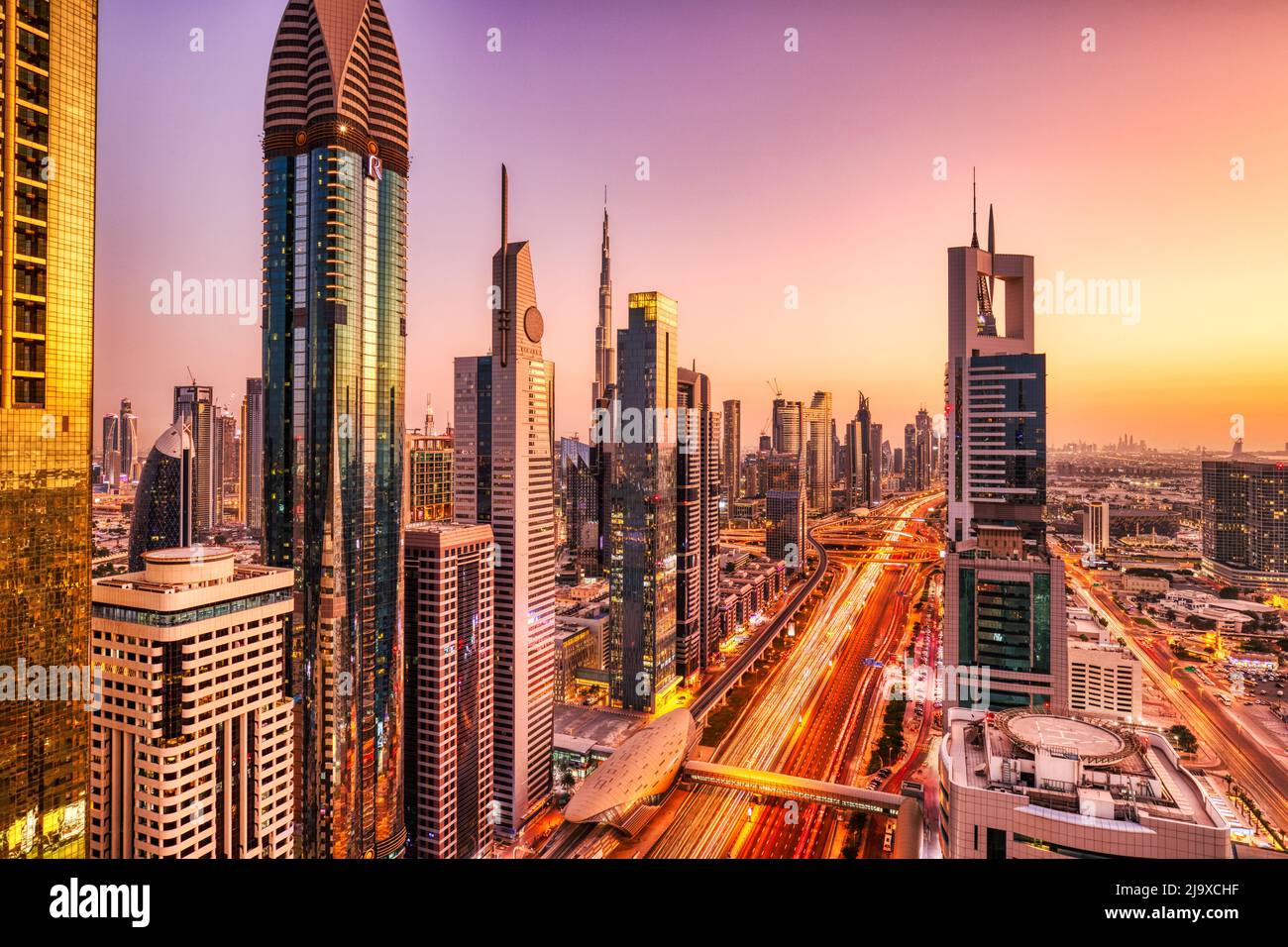 Dubai Skyline at Sunset, United Arab Emirates, Middle East Stock Photo ...