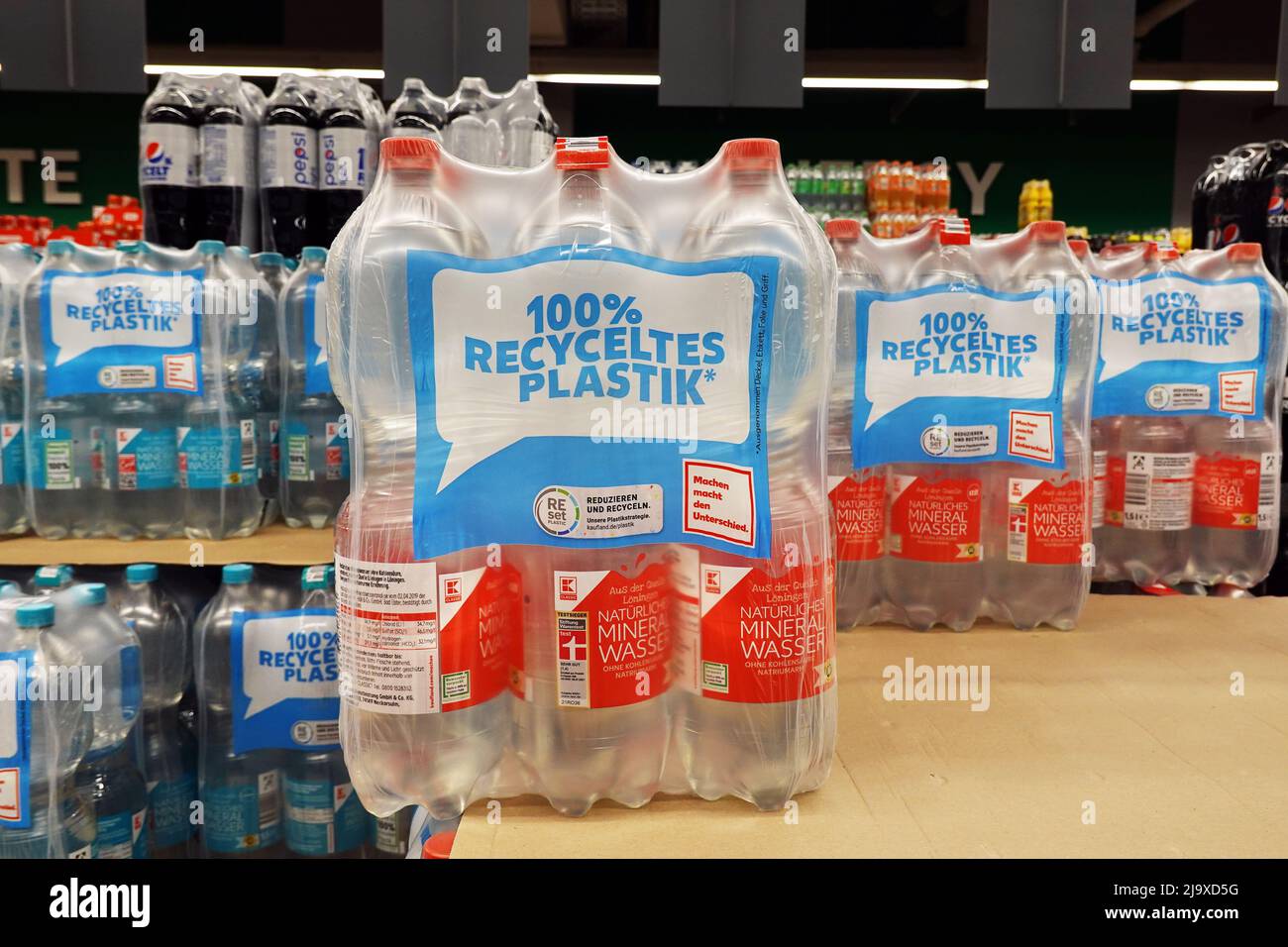 Water in Recycled plastic bottles Stock Photo