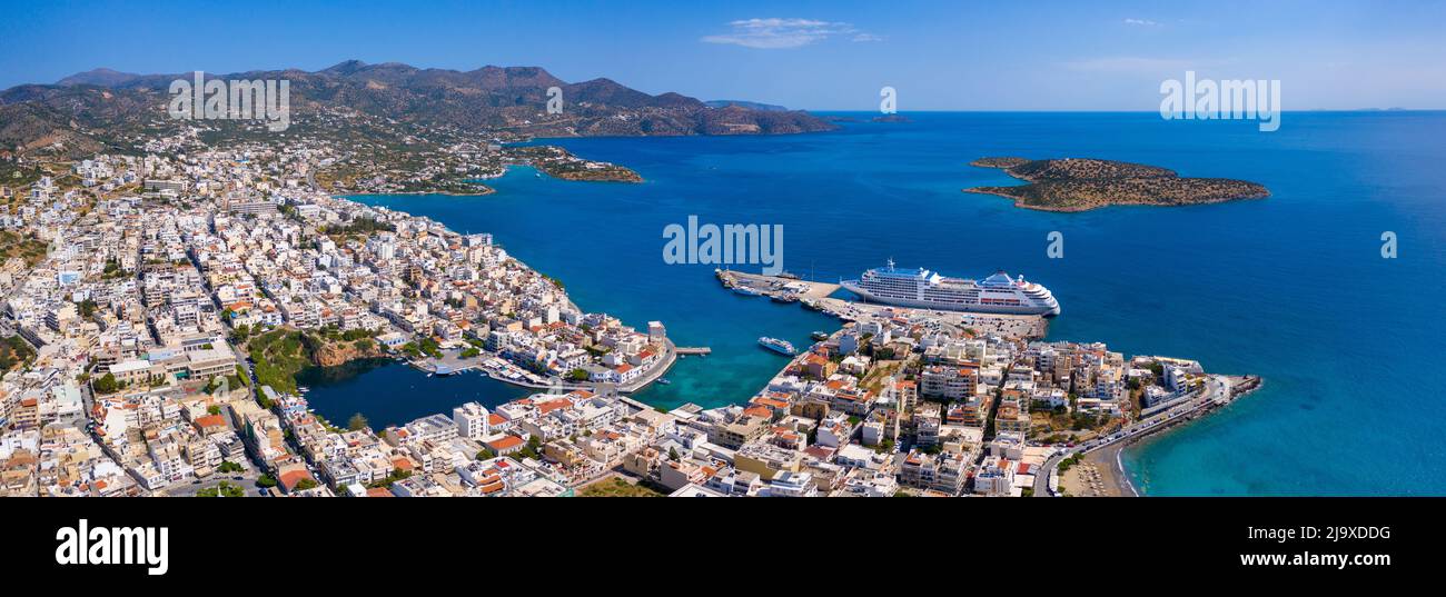 Agios Nikolaos,  a picturesque coastal town with colorful buildings around the port in the eastern part of the island Crete, Greece Stock Photo