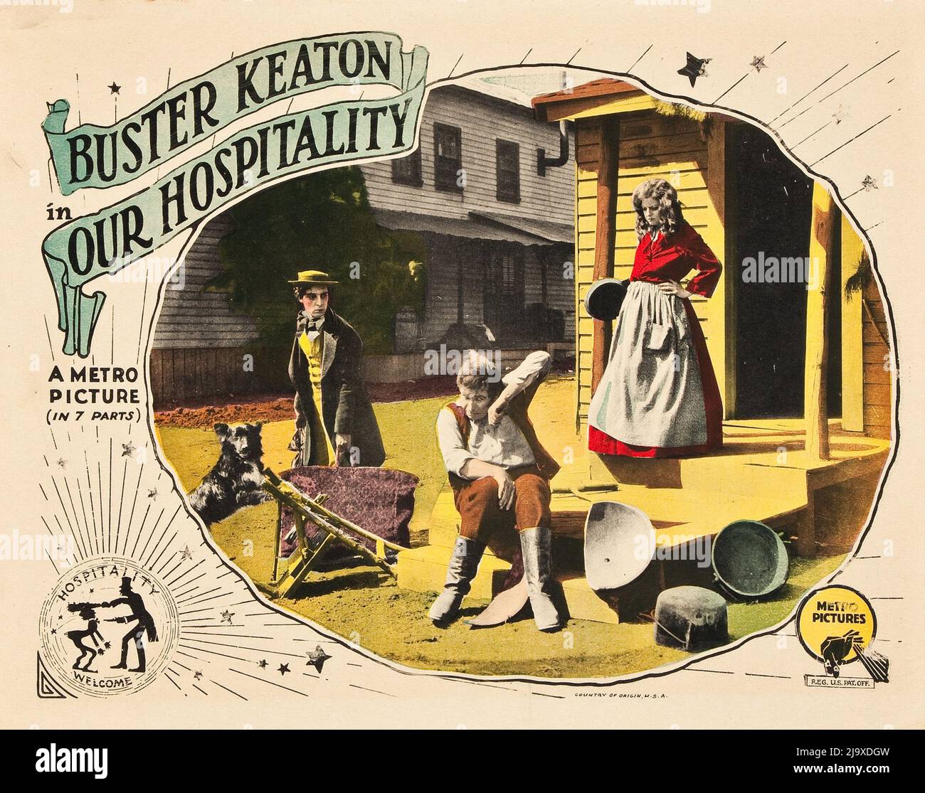 Buster Keaton Our Hospitality (Metro, 1923). Lobby Card. Old colorized photos. Vintage film poster. Stock Photo