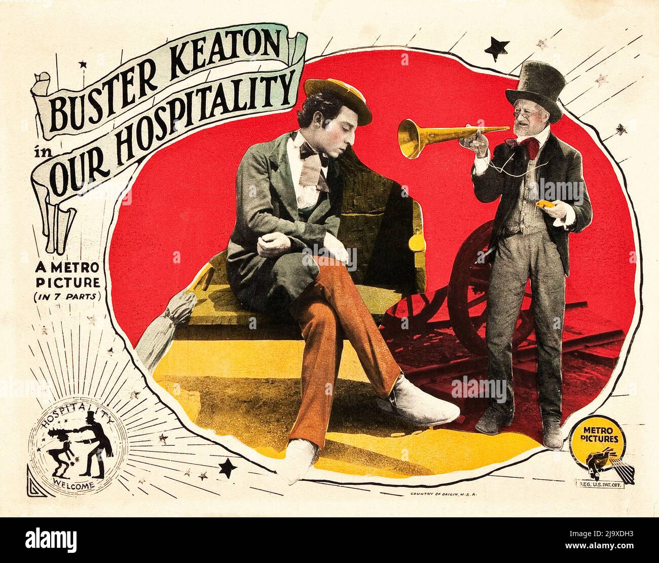 Buster Keaton Our Hospitality (Metro, 1923). Lobby Card. Old colorized photos. Vintage film poster. Stock Photo