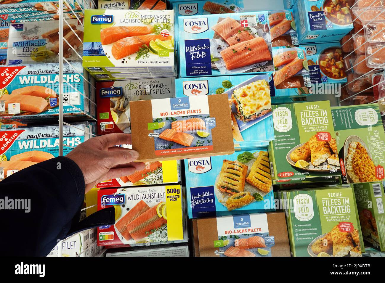 Frozen sea food in a supermarket Stock Photo