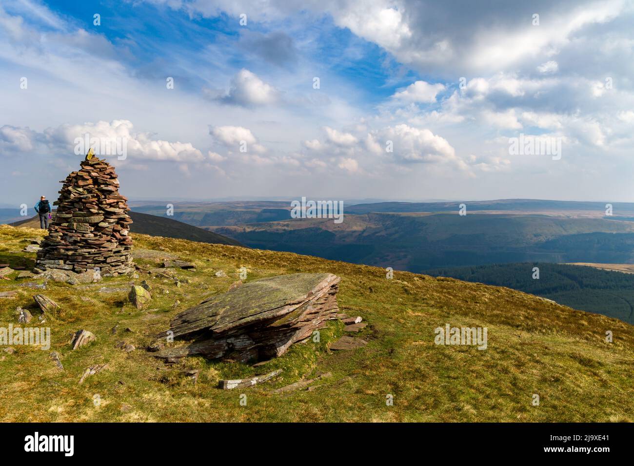 Cairn on top of Waun Rydd, a mountain in the Brecon Beacons, Wales, UK Stock Photo