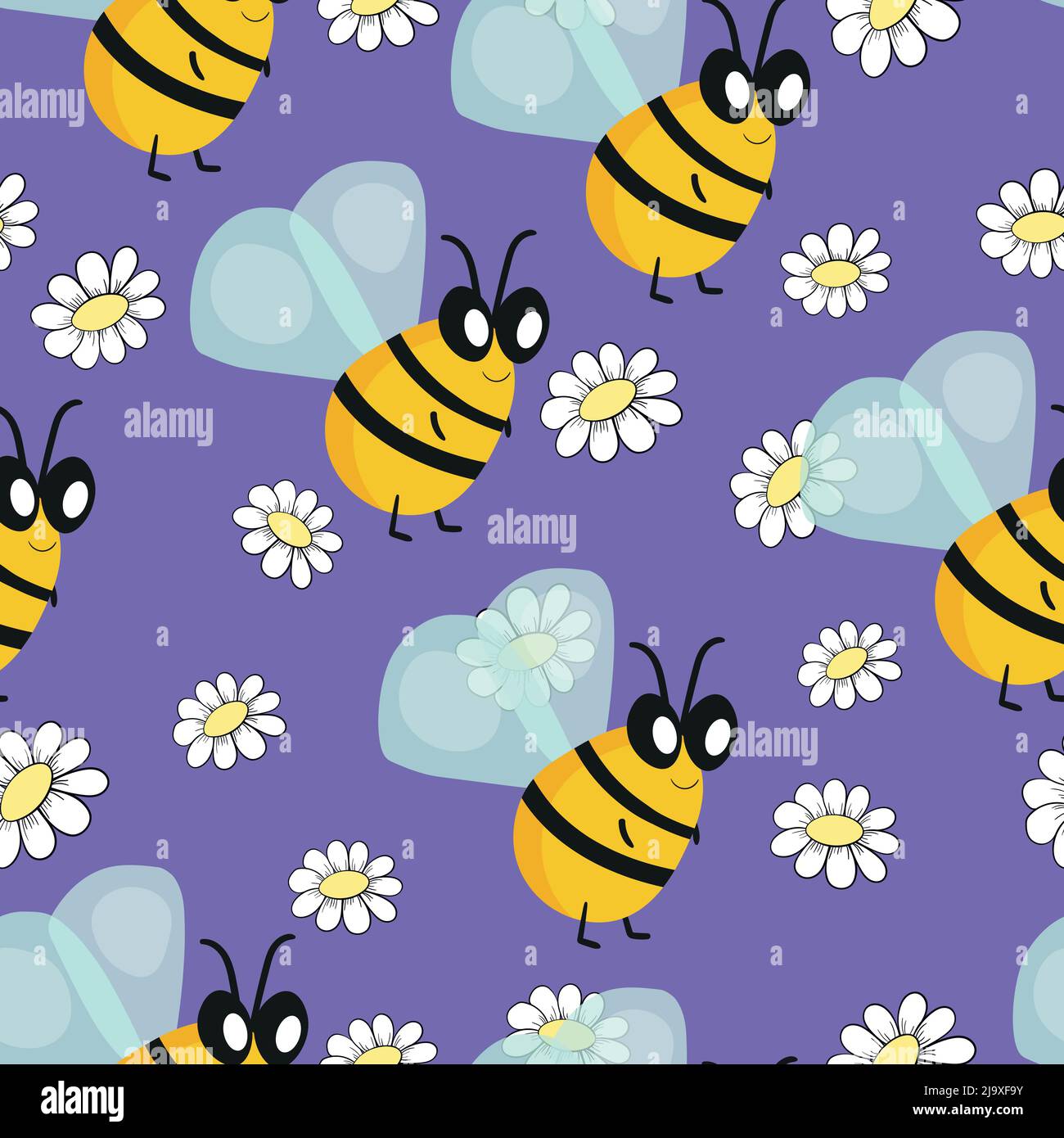 Seamless pattern with bees on floral background. Small wasp. Vector ...