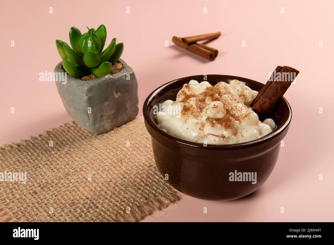 Brazilian sweet dessert, Canjica. White corn porridge with cinnamon and