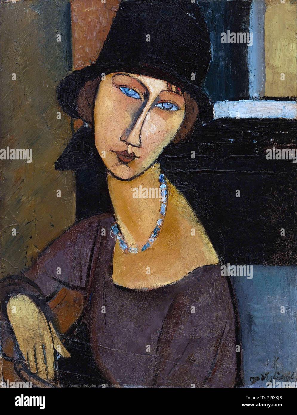 Title: Jeanne Hébuterne with Hat and Necklace Creator: Amedeo Modigliani Date: 1917 Dimensions: 164 x 137 cm Medium: oil on canvas Location: Private collection Stock Photo