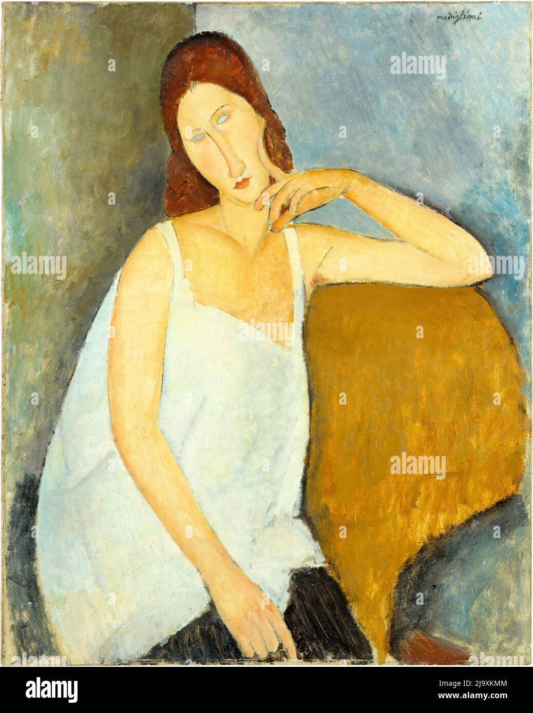 Title: Jeanne Hébuterne  Creator: Amedeo Modigliani   Date: 1919 Dimensions: 91.4 x  73 cm Medium:  Oil on canvas Location: Metropolitan Museum of Art Stock Photo