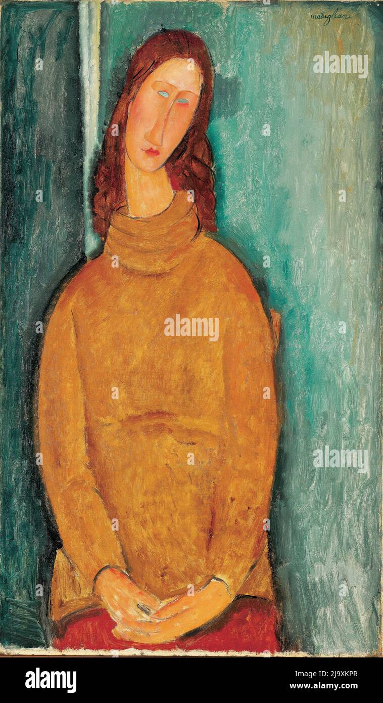 Title: Portrait of Jeanne Hébuterne Creator: Amedeo Modigliani  Date: 1919 Dimensions: 92.3 x 54.5 cm Medium: oil on canvas Location: Ohara Museum of Art Stock Photo