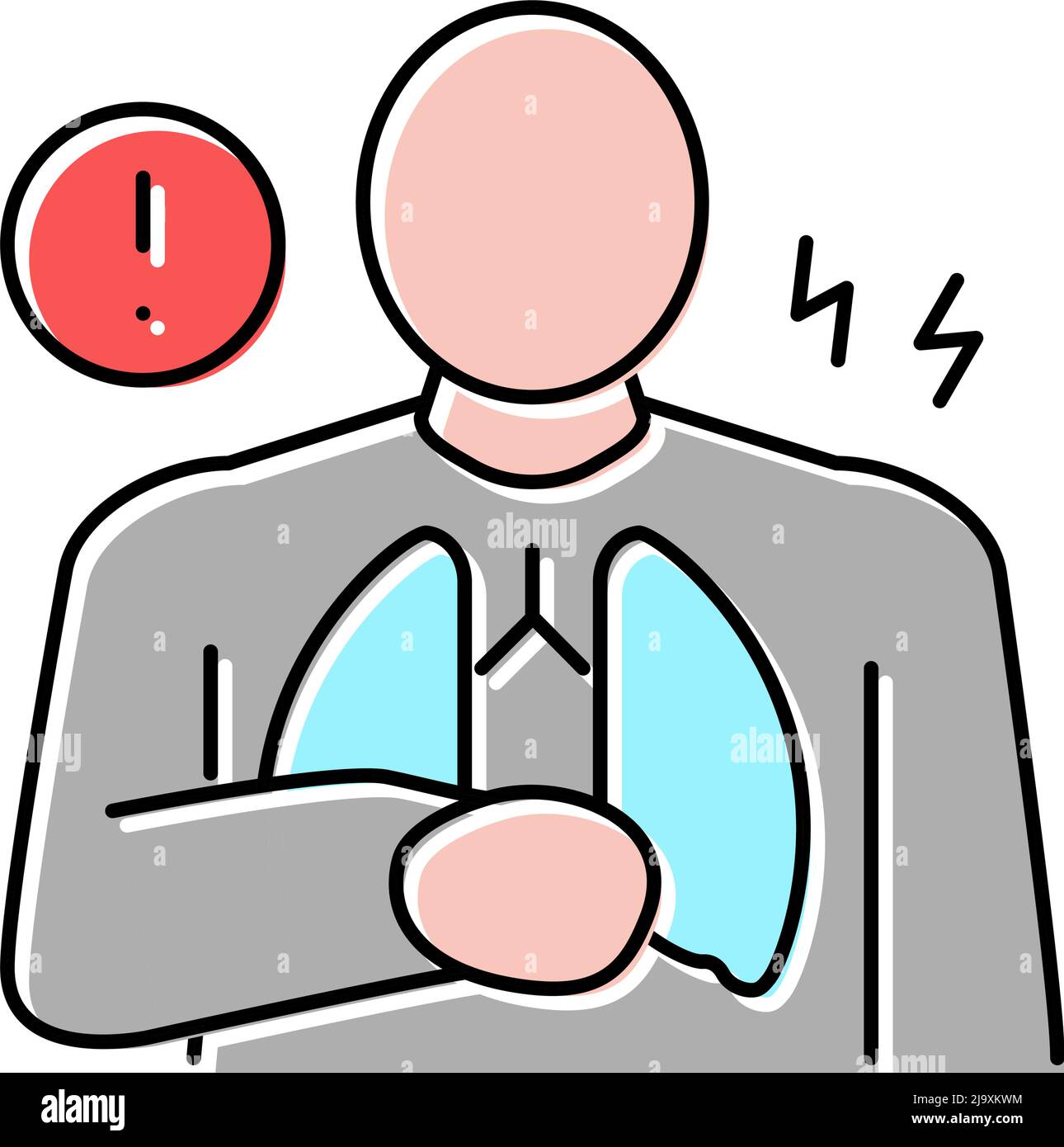 chest pain symptom mesothelioma color icon vector illustration Stock
