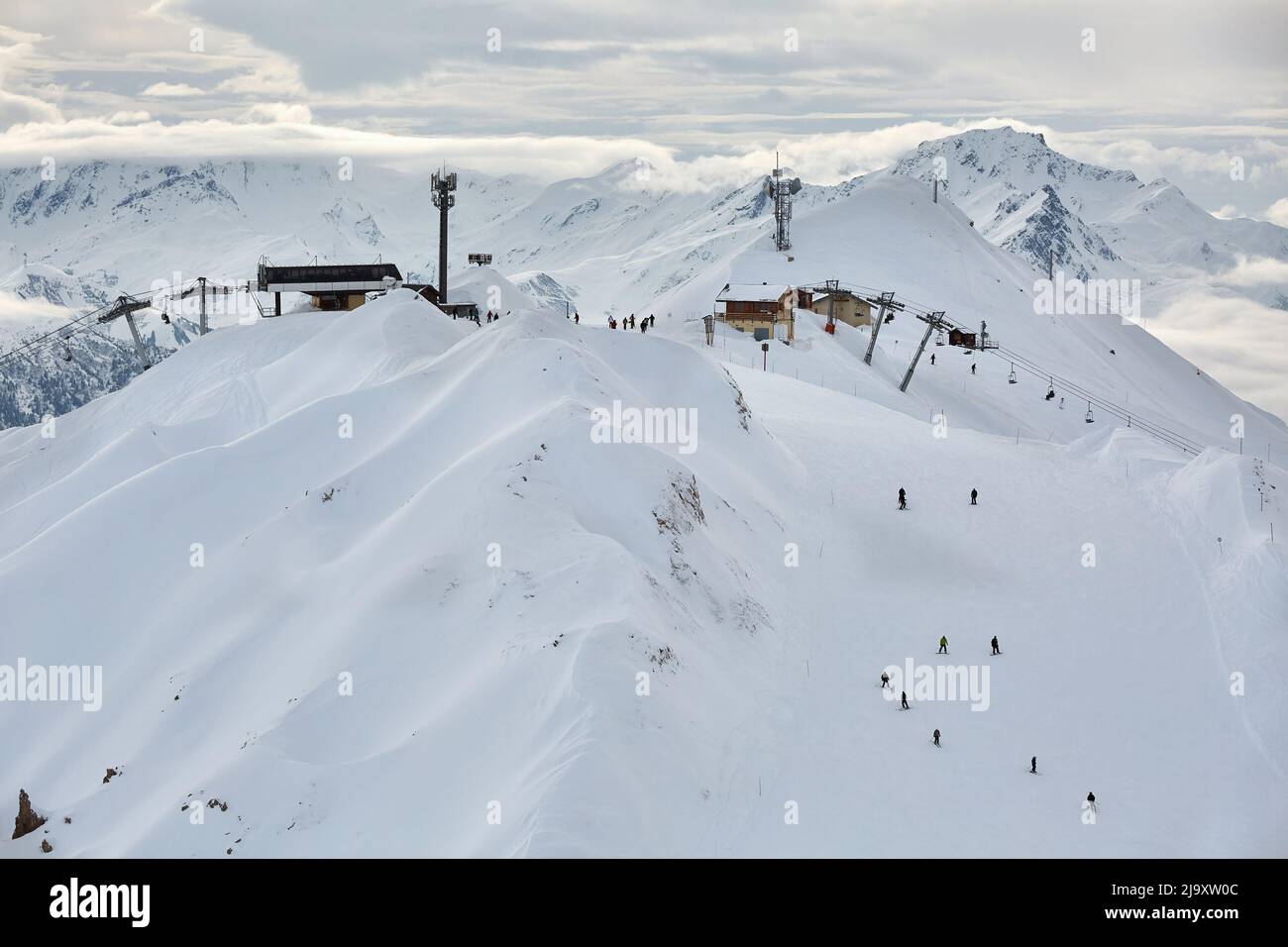 Skiing slopes from the top Stock Photo