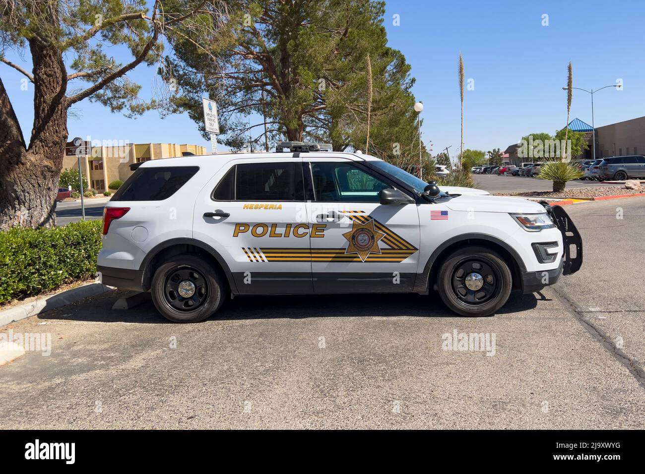 Victorville, CA, USA – May 23, 2022: A San Bernardino County Sheriff - Hesperia Police car parked in the City of Victorville, California. Stock Photo