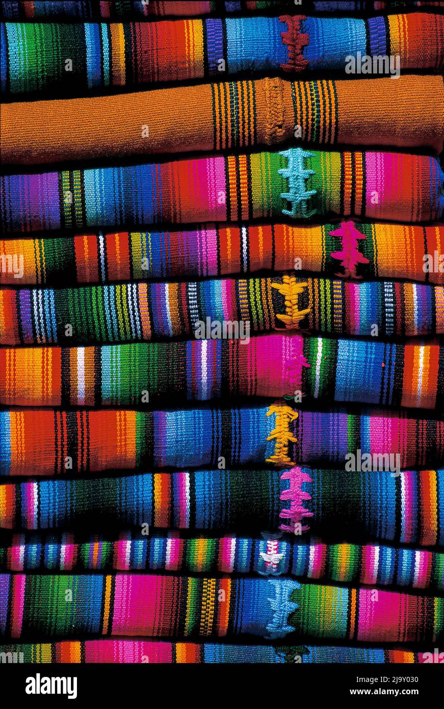 handmade Mayan blankets in the market, Panajachel, Guatemala. © Kraig