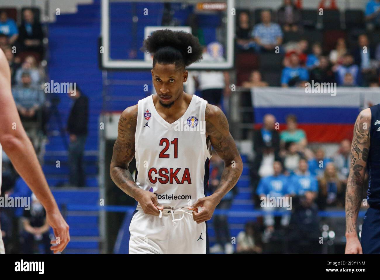 Will Clyburn (No.21) of CSKA seen in action during the third match final of  the VTB United League basketball match between Zenit and CSKA at Sibur  Arena. Final score; Zenit Saint Petersburg