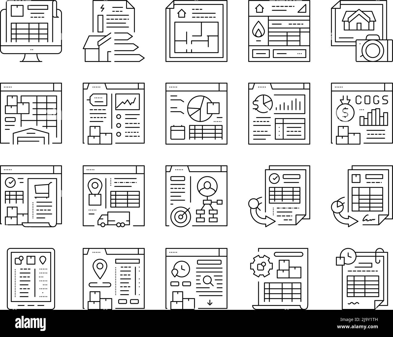 Inventory Analytics And Report Icons Set Vector Stock Vector Image ...