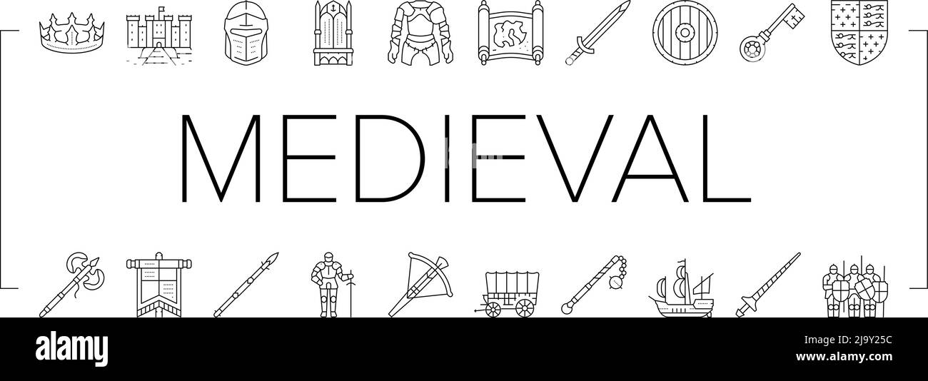 Medieval Warrior Weapon And Armor Icons Set Vector Stock Vector Image ...