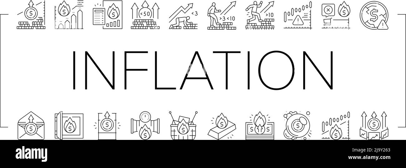 Inflation Financial World Problem Icons Set Vector Stock Vector Image ...