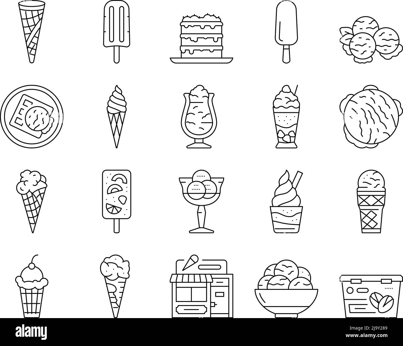 Ice Cream Delicious Dessert Food Icons Set Vector Stock Vector Image ...