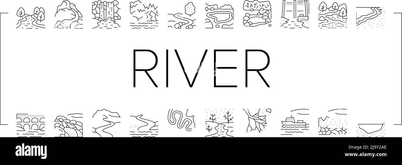 River And Lake Nature Landscape Icons Set Vector Stock Vector Image ...