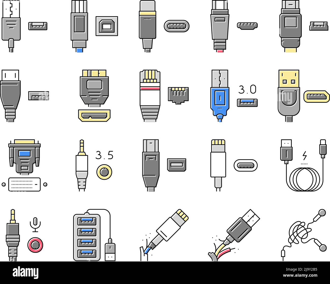 Usb Cable And Port Purchases Icons Set Vector Stock Vector Image & Art 