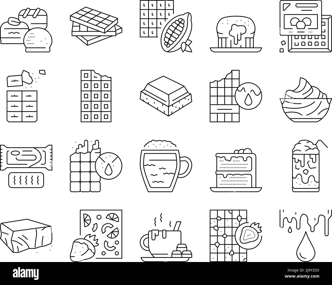 Chocolate Sweet Dessert And Drink Icons Set Vector Stock Vector Image ...