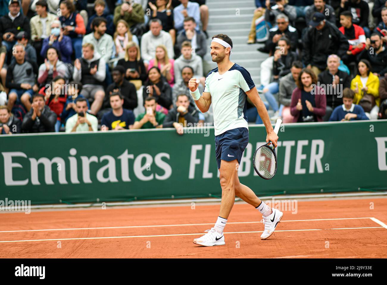 Paris, France. 25th May, 2022. Grigor Dimitrov of Bulgaria during the French  Open (Roland-Garros) 2022, Grand Slam tennis tournament on May 25, 2022 at  Roland-Garros stadium in Paris, France. Credit: Victor Joly/Alamy