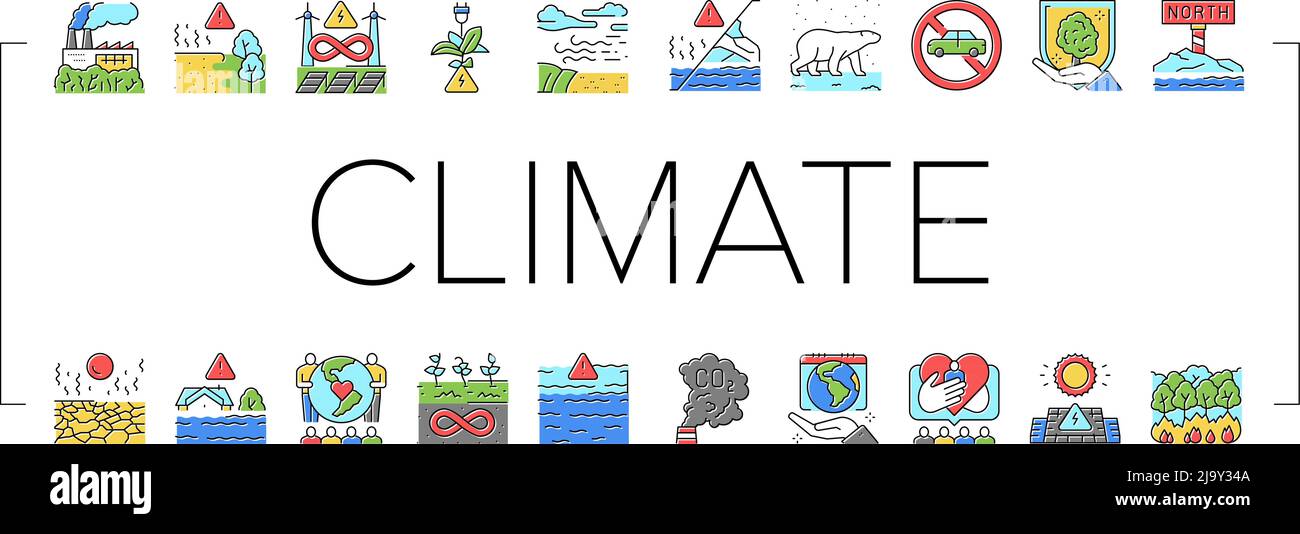 Climate Change And Eco Problem Icons Set Vector Stock Vector Image ...