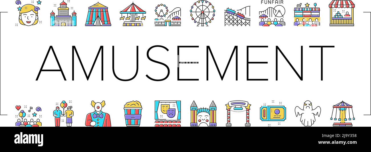 Amusement Park Entertainment Icons Set Vector Stock Vector Image & Art ...