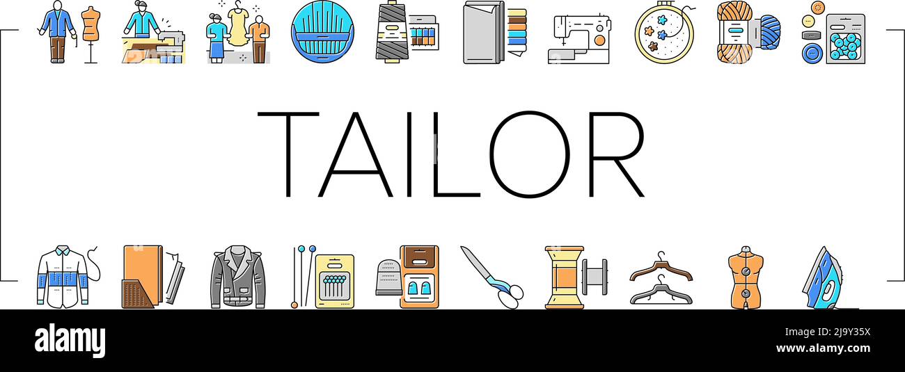 Tailor Worker Sewing Occupation Icons Set Vector Stock Vector Image ...
