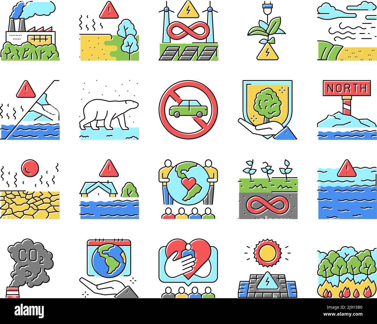 Climate Change And Eco Problem Icons Set Vector Stock Vector Image ...