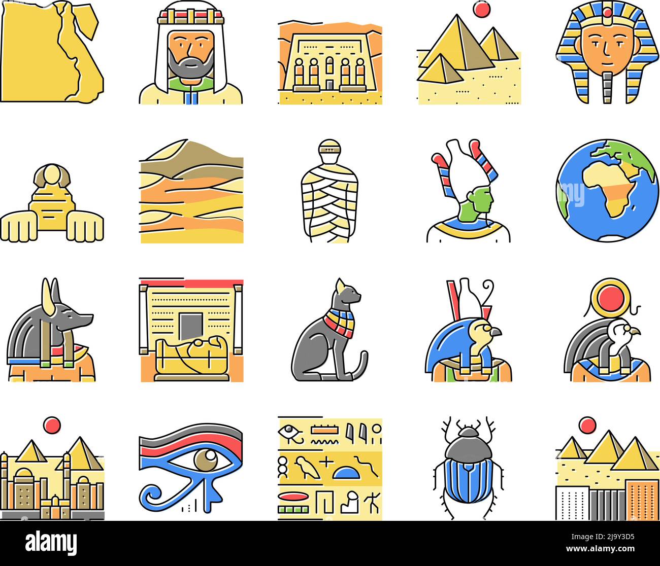 Egypt Country Monument Excursion Icons Set Vector Stock Vector Image ...