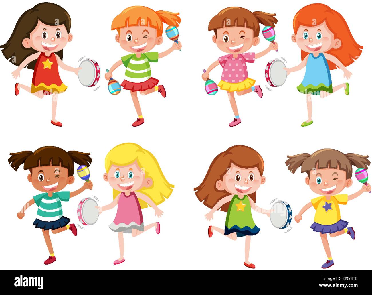 Set of different happy cute girls illustration Stock Vector Image & Art ...