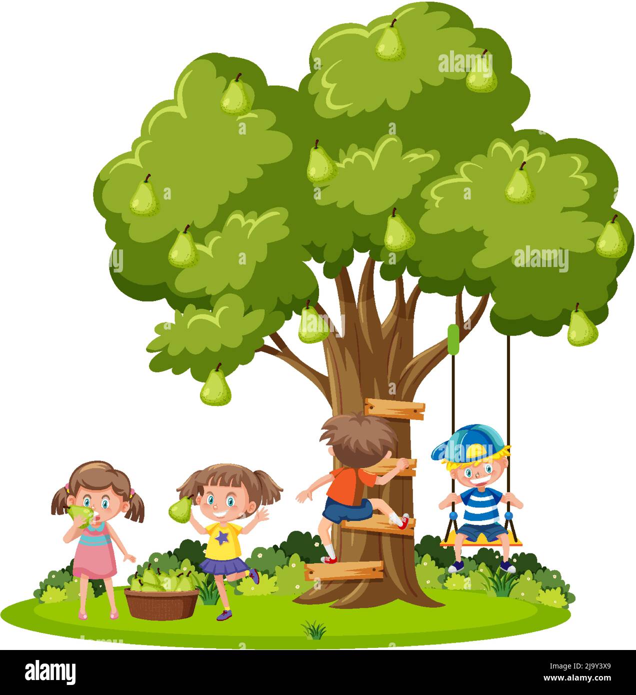 kids-playing-under-the-tree-illustration-stock-vector-image-art-alamy