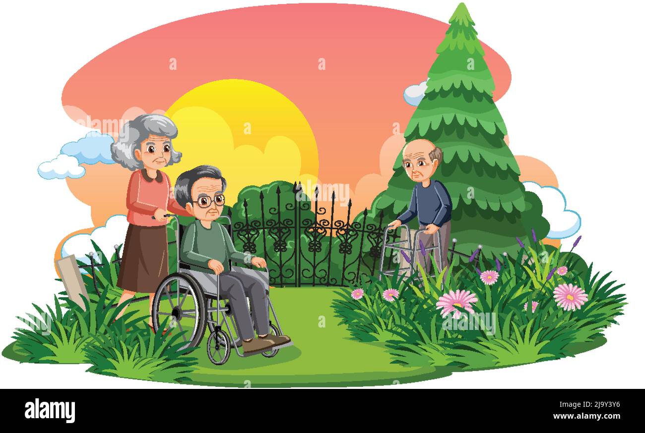 Elderly people at park illustration Stock Vector Image & Art - Alamy