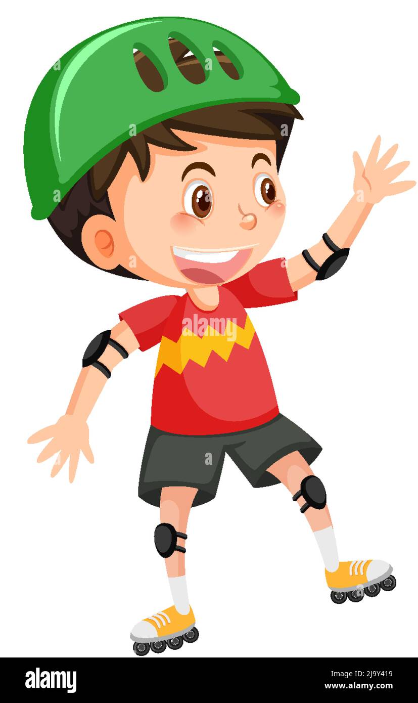 Cute boy on inline skates illustration Stock Vector Image & Art Alamy