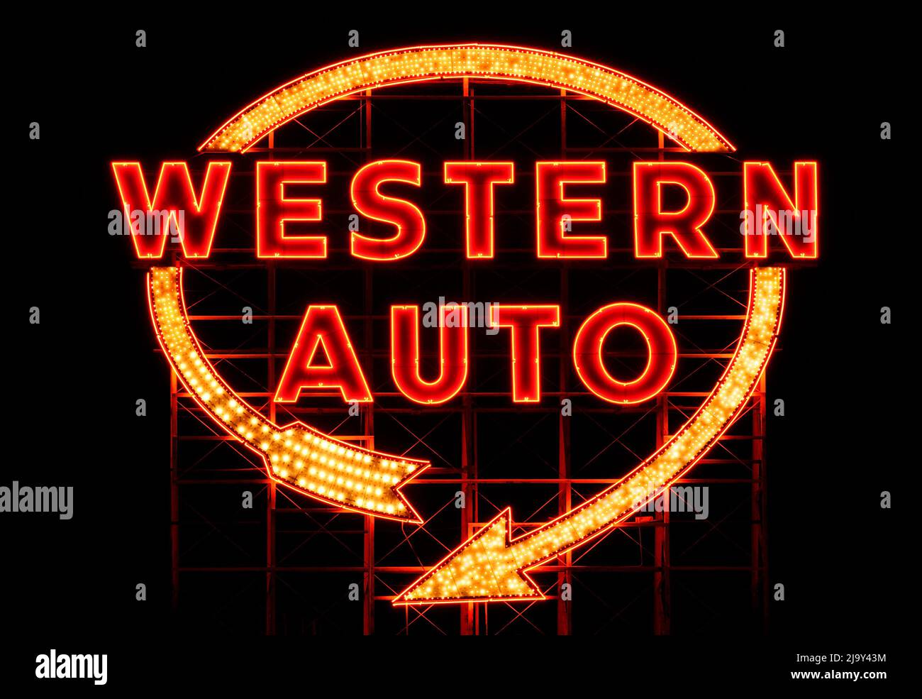Western Auto sign at night in Kansas City, Missouri, USA Stock Photo