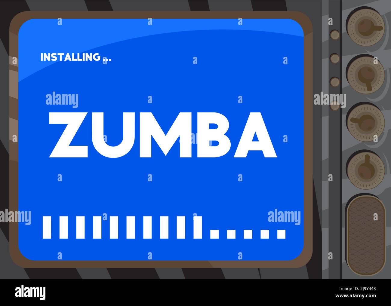 Cartoon Computer With the word Zumba. Message of a screen displaying an  installation window Stock Vector Image & Art - Alamy