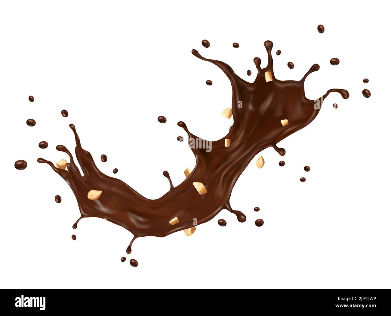 Chocolate and coffee milk splash with crushed peanuts and splatters