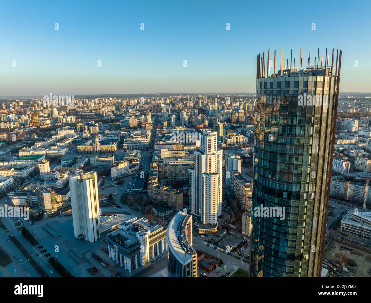Yekaterinburg skyscraper aerial panoramic view at spring or autumn in ...