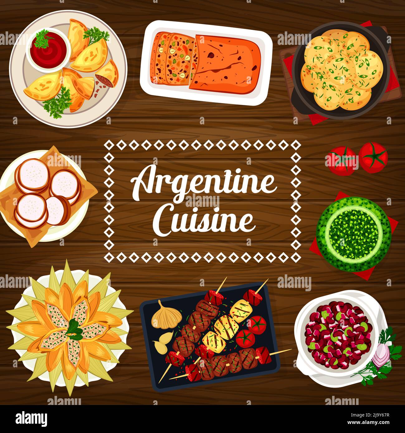 Argentine cuisine food menu cover, Argentina dishes and meals, vector