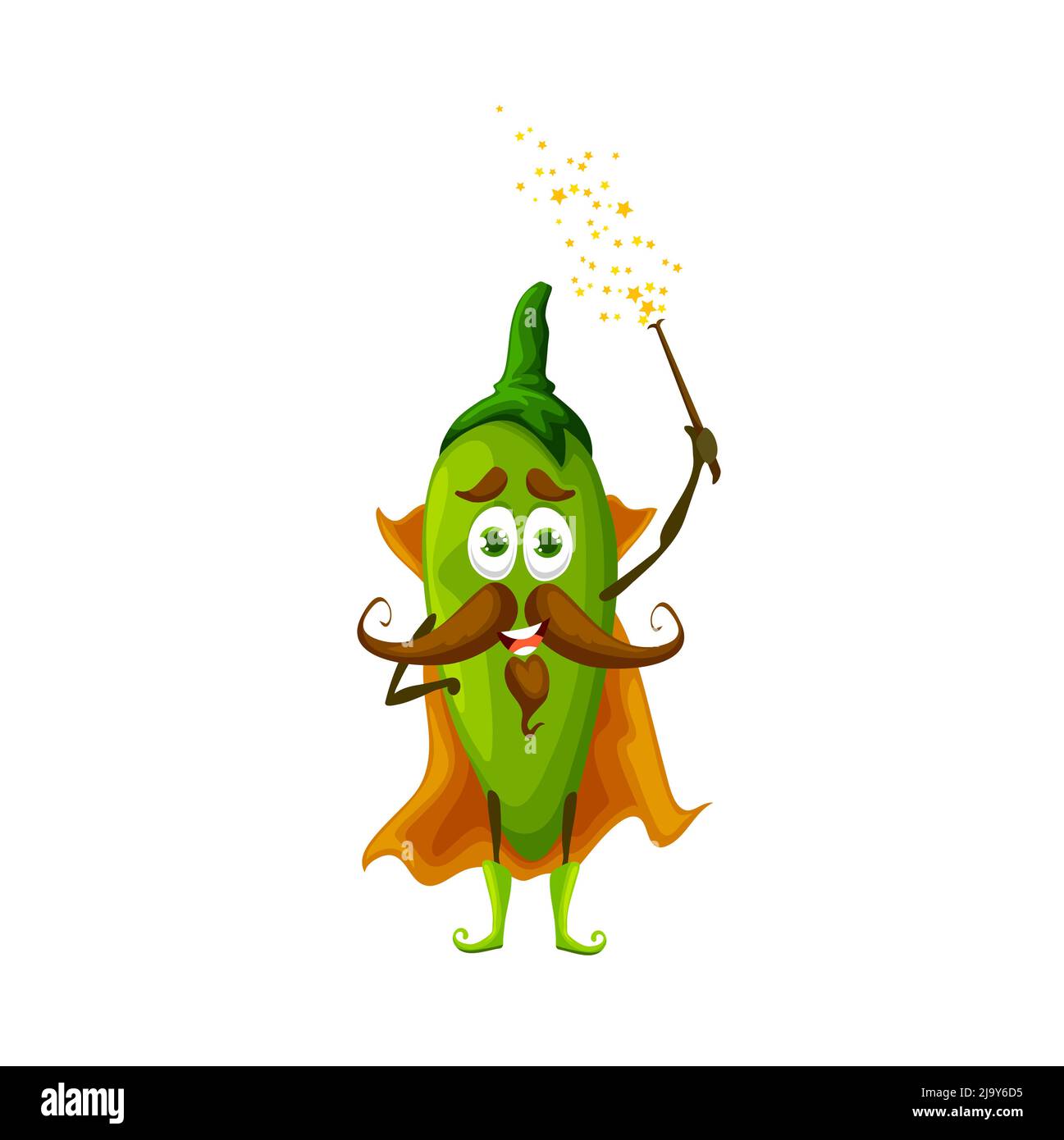 Cartoon Funny Jalapeno Magician Character Vector Green Chili Pepper Wizard Personage With Magic Wand Funny Wiz In Cape With Beard And Mustaches Make Spell Smiling Veggies Necromancer Sorcerer Stock Vector Image